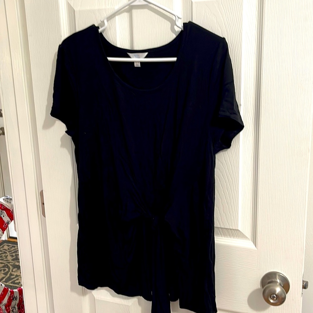 Time and tru black faux tie blouse size L 12-14